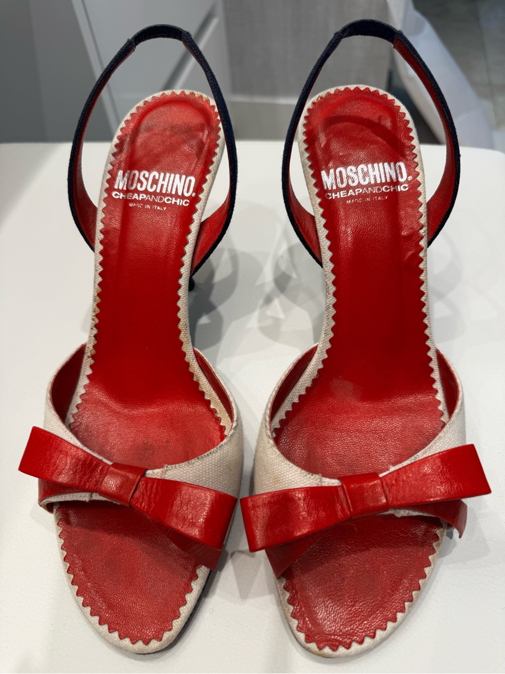 Moschino Red and Cream Bow Slingback Heels